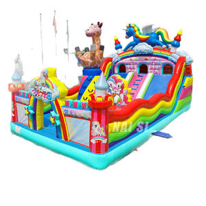 Château gonflable géant pour enfants, trampoline d'extérieur, toboggan gonflable, thème licorne et girafe, 10x6m - Product Image 1