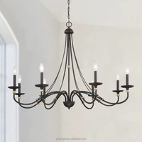 Lustre moderne réglable en hauteur, style ferme, noir mat, avec accents en laiton brossé et bras porte-bougies, pour salle à manger, éclairage suspendu