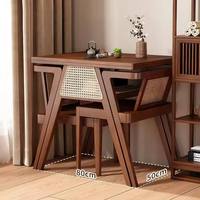 Ensemble de salle à manger en bois massif de style chinois moderne avec table compacte et 2 chaises en rotin pour salon de thé, balcon, café et maison