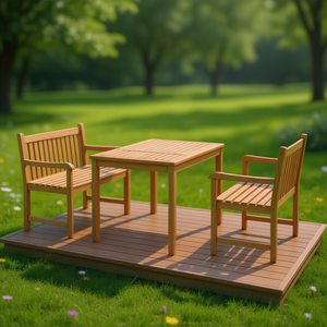 Juego de Comedor de Madera Maciza de Teca de 3 Piezas para Jardín, Muebles de Exterior de Estilo Tradicional Resistentes a la Intemperie - Product Image 2