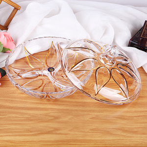 Senza piombo di cristallo di vetro con le linee d'oro coperchio snack di frutta secca piastra griglia - Product Image 4