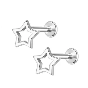 2024 Top Fashion F136 Titanium Pentagram Earrings Simple Mini Hollow Star Earrings Girls Body Piercing Jewellery Ear Bone Studs