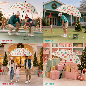 Paraguas de Golf Recto con Diseño de Hombre de Jengibre Navideño y Bastón de Caramelo, con Caja de Regalo, Adorno de Navidad - Product Image 2