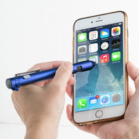 Stylo-outil d'extérieur 6-en-1 avec lampe LED, boussole, stylo à bille cinétique et support de téléphone, en ABS, emballage en boîte, cadeaux d'affaires