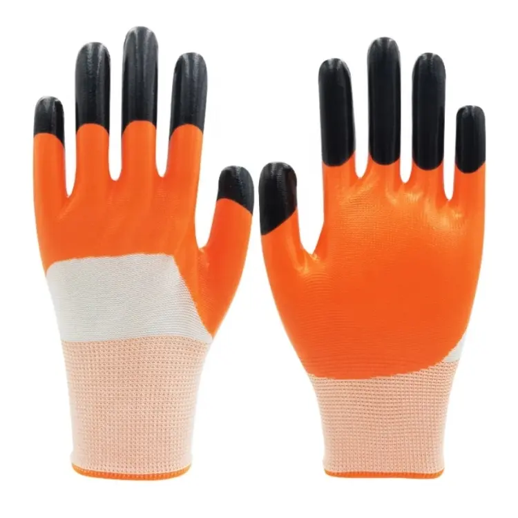 Sarung tangan tahan potong sarung tangan kerja nitril jari penguat sarung tangan industri Polyester halus