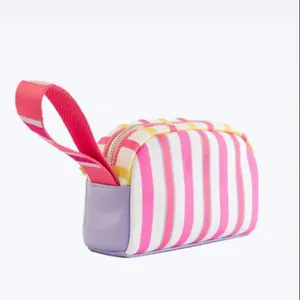 Wholesale Popular Women's Canvas Fabric Washable Purse Pink Striped Luxury Travel Storage Cosmetic Bag
