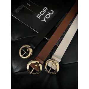 Cinturón de PU para Mujer Fiori con Hebilla Redonda de Aleación Dorada, Estilo Casual, Cierre de Pin, Negro, Marrón, Beige - Product Image 1