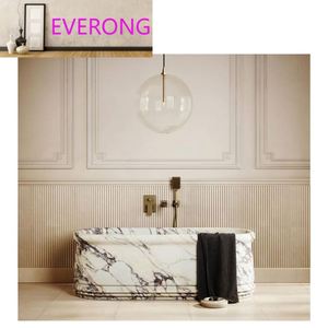 Baignoire ovale de luxe en marbre Calacatta Violet de qualité supérieure, autoportante, en pierre naturelle, moderne, directement de l'usine, pour appartements - Product Image 1