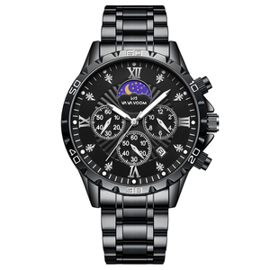 Montre-bracelet à quartz pour homme avec plusieurs sous-cadrans, affichage des phases lunaires, fonction chronomètre, boîtier rond, montre élégante - Product Image 4