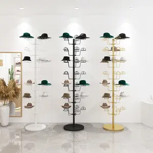 מתלה תצוגת כובע חוט מתכת מסתובב לבוטיק 7 קומות תצוגת כובע קמעונאי מעמד תצוגת כובע