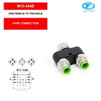 M12-F04 2xM04A M12 Y 커넥터 1개의 암 커넥터를 2개의 수 커넥터로 연결하는 4핀 센서 분배기 어댑터 IP67 방수 M12x1 나사 60V 4A