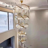 Lustre moderne de luxe en fer forgé avec cristaux et fonction rotative pour salon, grande taille, suspension LED à intensité variable