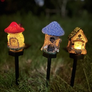 防水樹脂キノコ型<span class=keywords><strong>LED</strong></span>ソーラーガーデンライト屋外用温白色省エネ地面挿入式パティオ庭芝生装飾ランプIP44 - Product Image 1