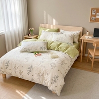 Parure de lit 4 pièces 100 % coton tissé, rayures réversibles, housse de couette, drap et taies d'oreiller, respirante, durable, pour dortoir et maison, vente en gros