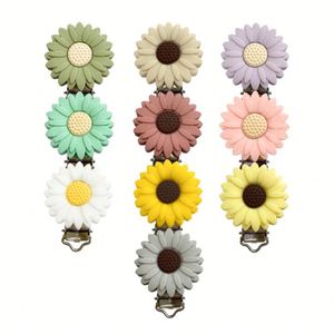 Cuentas de crisantemo para dentición de bebé sin BPA, cadena de chupete DIY, forma de flor, Clip de chupete de silicona, dibujos animados, 10 colores - Product Image 3