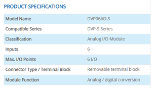 โมดูลขยายอินพุตแบบอนาล็อก 4 ช่อง รุ่น DVP06AD-S สำหรับ PLC ซีรีส์ DVP-S พร้อมการสื่อสาร RS485 สำหรับ PLC - Product Image 1