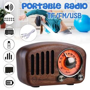 R919 Receptor de radio retro clásico portátil Mini madera FM SD MP3 Radio estéreo <span class=keywords><strong>Bluetooth</strong></span> altavoz AUX USB recargable radio - Product Image 4