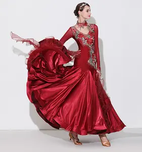 उच्च गुणवत्ता महिलाओं देवियों प्रतियोगिता प्रदर्शन लाल बॉलरूम नृत्य पोशाक
