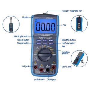 Multimètre numérique WH5000A avec fonction d'affichage de la fréquence et de la température, pince de mesure de courant 600A, multitesteur - Product Image 5