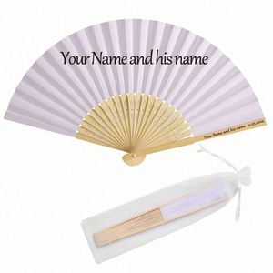 Éventail pliant traditionnel chinois pour mariage, en soie et bambou, blanc, personnalisé, artisanal, souvenir, éventails à main - Product Image 5