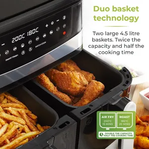 9L Dual Basket Air Fryer With 10 One-Touch Presets 2 Zone Technology Double Air Fryer