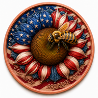 Pièce de monnaie personnalisée en cuivre fin AVDP .999 de 5 oz, motif drapeau américain, tournesol et abeille, impression UV, ronde, fabrication OEM