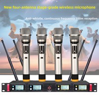 Microphone à condensateur sans fil professionnel 1 à 4 pour scène, micro portable KTV dédié à fréquence fixe avec réduction de bruit