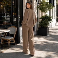 Ensemble de survêtement surdimensionné personnalisé pour femme, sweat-shirt à col en V et pantalon de survêtement à jambes larges, vêtements de détente, vente en gros, OEM, marque privée