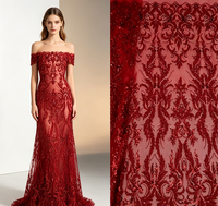 Tissu en maille lourde brodée de perles, motif floral baroque, de luxe, avec sequins, pour la couture et les tenues de soirée