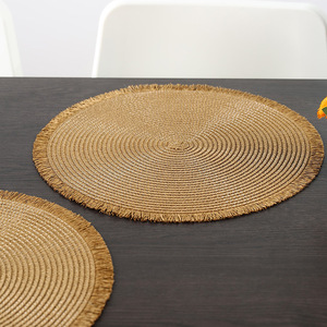 Sets de table ronds en papier tissé, isolants thermiques, anti-brûlure, pour la salle à manger, sous-verres décoratifs, couleur unie, bordure beige - Product Image 4