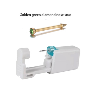 ชุดเครื่องมือเจาะจมูกแต่ละชิ้นขนาด12มม. หมุดเพชรสีเขียวทองเจาะจมูกด้วยตัวเองเครื่องประดับสแตนเลส - Product Image 3