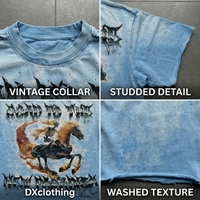 Pièce esthétique d'archeotype Elite personnalisée, 300 grammes, motif cavalier squelette coupé et cheval flamboyant, avec strass étoilés de luxe, bleu délavé soleil