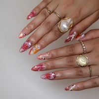 Faux ongles 3D style vacances à presser, en acrylique faits main, forme amande, palmier, étoile de mer, strass, personnalisables