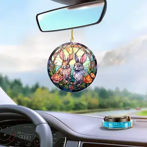 2024 Easter Bunny Acrylic Round Decorative Car Hanger Backpack And Keychain Decorative Easter Gift