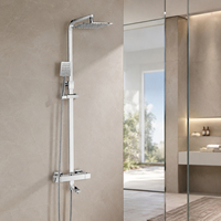 Système de douche thermostatique contemporain en laiton avec double poignée, montage mural, finition chrome poli, bec de baignoire, garantie 5 ans