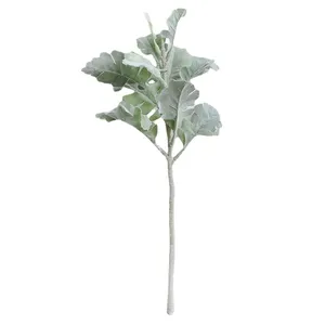 Hot Sale Fake Leaves Flocked Senecio Cineraria Artificial Dusty Miller Leaf For Flower Arrangements