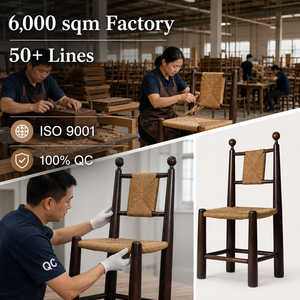 Sedia da pranzo rustica in legno con gambe a spirale, seduta in paglia intrecciata, schienale a X, finiture a sfera, per hotel, ristoranti, caffè, commerciale, all'ingrosso - Product Image 5