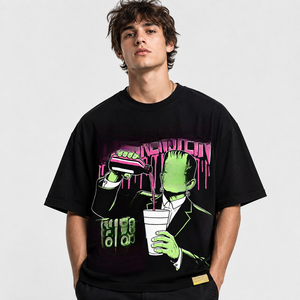 T-shirt oversize noir à imprimé lettres, manches courtes, col rond, style streetwear, haut décontracté pour homme en tissu jersey - Product Image 3