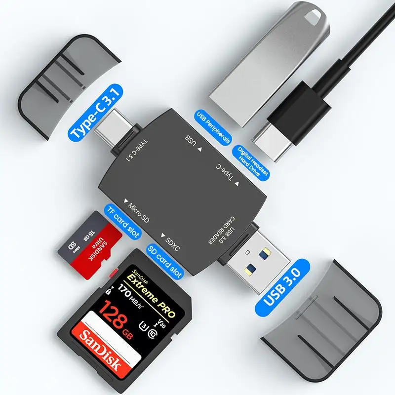 EONLINE 6-in-1 yüksek hızlı kart okuyucu Flash sürücü bellek kart okuyucu tip C 3.1 USB 3.0 OTG adaptör desteği çift TF SD kart