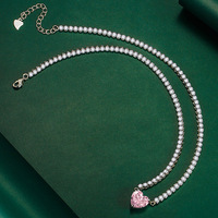 Collier chaîne tennis avec pendentif cœur en verre Haomi CE, en laiton argenté, bijoux colorés pour femmes, vente en gros personnalisée