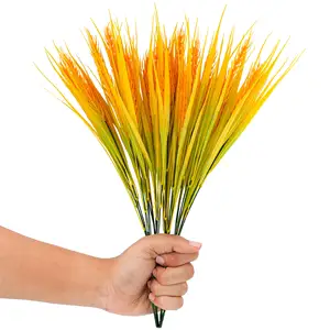 High Quality 4PCS/Set Artificial Plants Faux Plastic Wheat Grass Leaves Shrubs Simulation Greenery Bushes Home Garden Decor