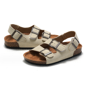 Sandales plates pour enfants en liège à bout ouvert, avec bride réglable et boucle, semelle en daim, personnalisables pour la plage - Product Image 1