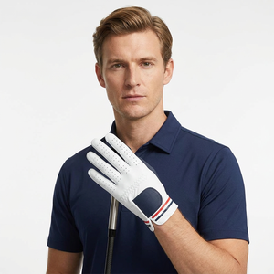 Gants de golf Qaswa Sports QS-CGG-03 blancs à rayures bleu marine et rouges, respirants, séchage rapide, légers, en peau de mouton, unisexes, fermeture auto-agrippante - Product Image 1