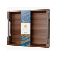 Plateau de service en bois d'acacia écologique avec poignées métalliques 17x13 pouces, design bohème pour table basse, petit-déjeuner/dîner, bar, décoration rustique
