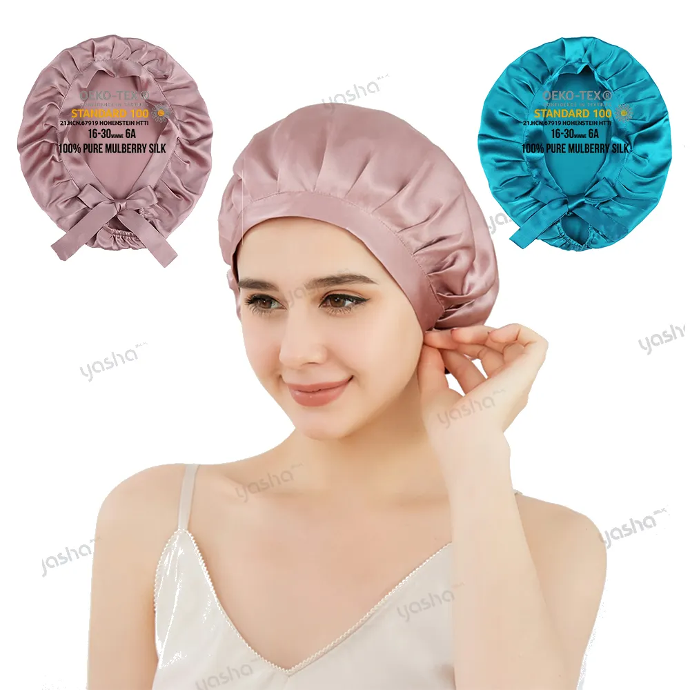 Großhandel 16 19 22mm Luxus Seide Turban Designer Durags Seide Schlafmützen Frauen Edge Wraps Mulberry Silk Hair Bonnet benutzer definierte Logo