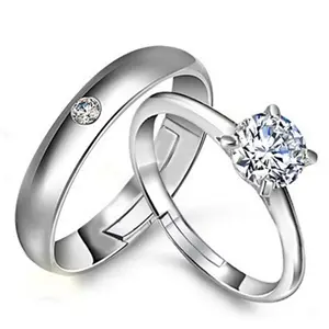 Wholesale Fashion Minimalist Cubic Zirconia Diamond Open Adjustable Couples Engagement Wedding Rings Jewelry Set