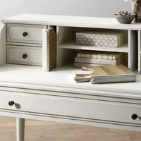 Bureau d'écriture vintage Gustavien en bois massif blanc, coiffeuse de style campagnard français avec tiroirs et armoire de rangement pour chambre à coucher