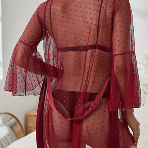 Lingerie confortable à la mode en gros motif de broderie en dentelle douce pyjamas de loisirs séduisants transparents - Product Image 4