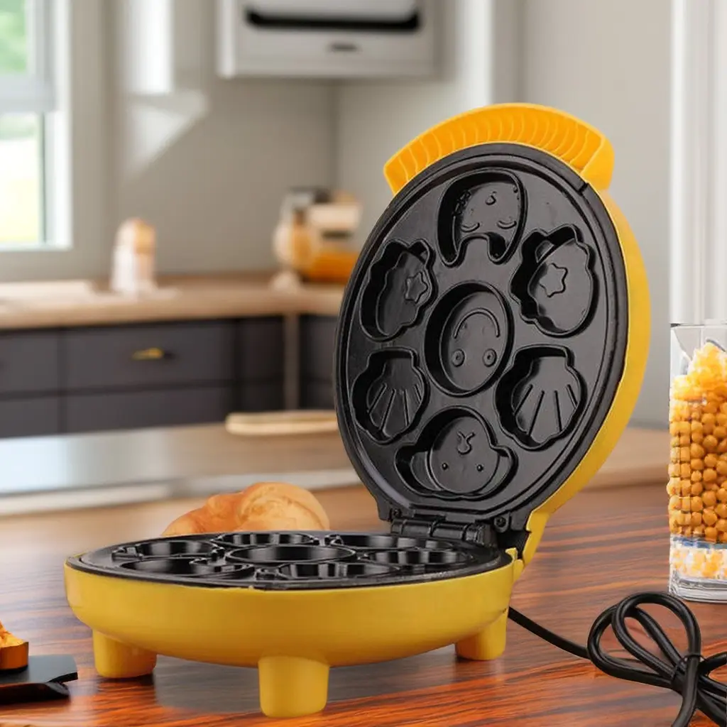 Mini waffle elétrico para fazer café da manhã doméstico, donut panqueca