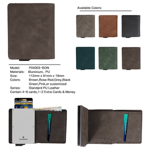 Cartera de cuero antirrobo corta personalizada con tarjetero de aluminio magnético abierto tarjetero de identificación de negocios con forro de nylon - Product Image 4